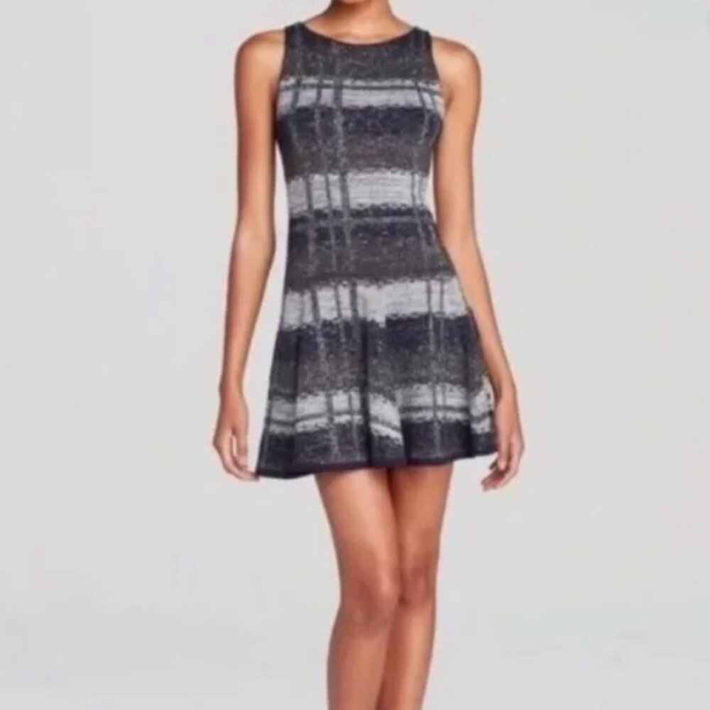 Alice + Olivia Blue Gray Silver Zoey Plaid Knit Dress Women's Size XS EUC